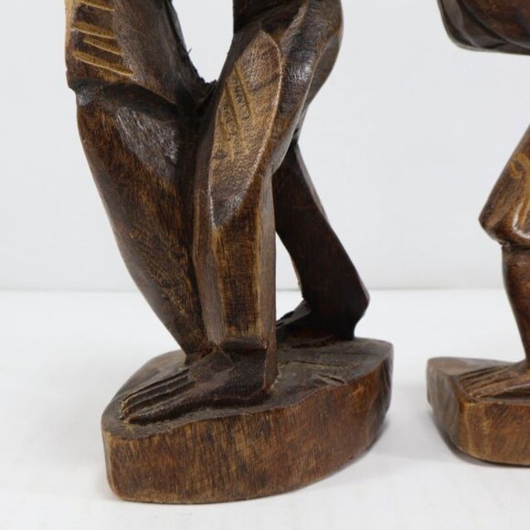 2 Vintage Primitive Figurines African Wood Carving Women Basket Tribal Folk Art - Picture 7 of 14